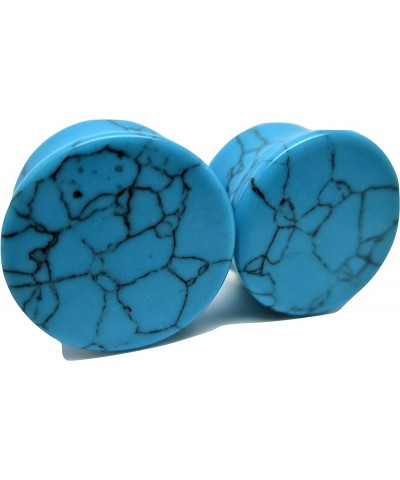 Turquoise Stone Ear Plugs - Double Flared Gauges - 7 Sizes - Pair 4 Gauge (5mm) $8.52 Body Jewelry