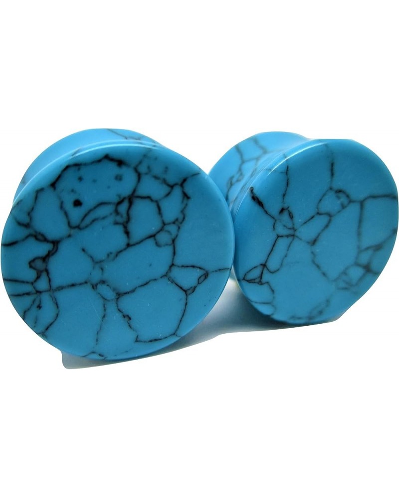 Turquoise Stone Ear Plugs - Double Flared Gauges - 7 Sizes - Pair 4 Gauge (5mm) $8.52 Body Jewelry