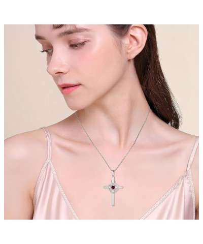 Heart Cross Necklace for Women 925 Sterling Silver Infinity Cross Pendant Birthstone Necklace Religious Jewelry Gift for Wome...