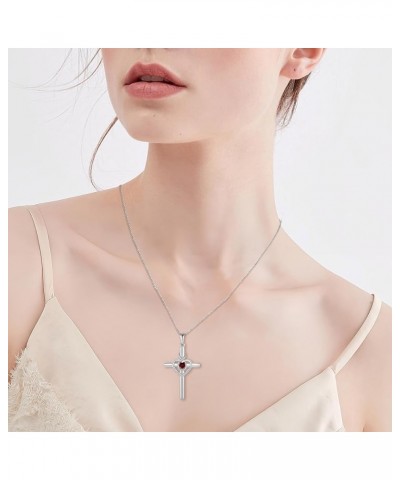 Heart Cross Necklace for Women 925 Sterling Silver Infinity Cross Pendant Birthstone Necklace Religious Jewelry Gift for Wome...