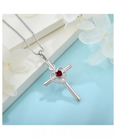 Heart Cross Necklace for Women 925 Sterling Silver Infinity Cross Pendant Birthstone Necklace Religious Jewelry Gift for Wome...