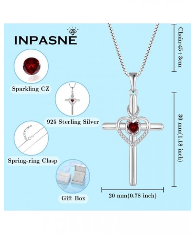 Heart Cross Necklace for Women 925 Sterling Silver Infinity Cross Pendant Birthstone Necklace Religious Jewelry Gift for Wome...