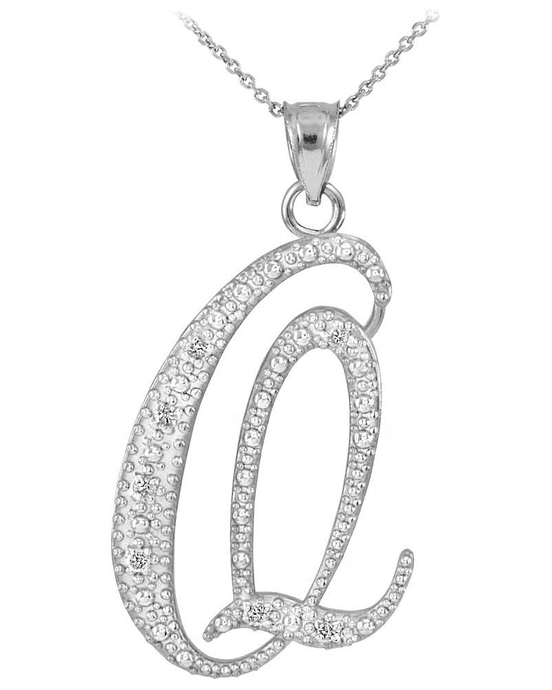 .925 Sterling Silver Cubic Zirconia Dangling Cursive Initial A-Z Charm 4/5" Pendant Necklace - Choice of Letter & Chain Lengt...