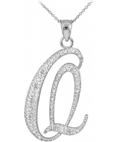 .925 Sterling Silver Cubic Zirconia Dangling Cursive Initial A-Z Charm 4/5" Pendant Necklace - Choice of Letter & Chain Lengt...