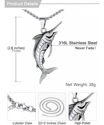 Shark/Fish/Dinosaur Pendant Animal Jewelry Men Boys Necklace with Stainless Steel/Gold/Black Personalized Punk Necklace with ...