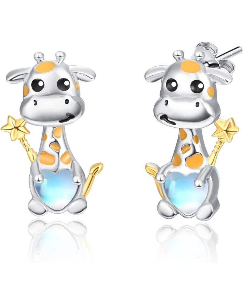 Cute Cartoon Animal Stud Earrings Necklace | Sterling Silver Hypoallergenic Moonstone Heart Jewelry | Valentine's Day Birthda...