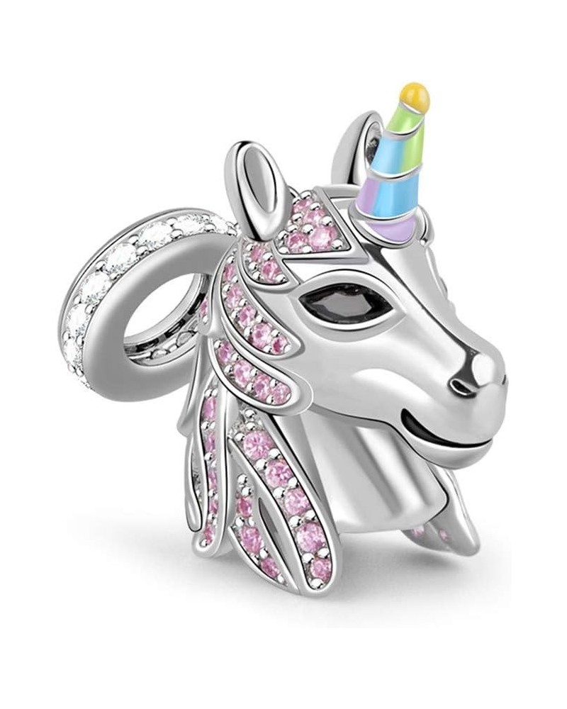 Unicorn Charm Pendant Sterling Silver Sweet Dream Dangle Charms with Pink Czs fit for Bracelet/Necklace Christmas Jewery Char...