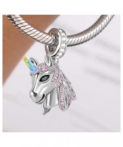 Unicorn Charm Pendant Sterling Silver Sweet Dream Dangle Charms with Pink Czs fit for Bracelet/Necklace Christmas Jewery Char...