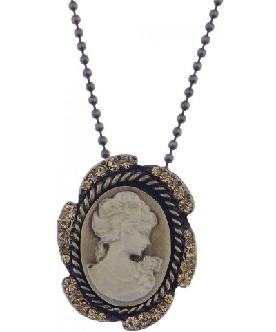 Womens Gold Silver Crystal Rhinestone Antique Vintage Cameo Lady Maiden Pendant Necklace Topaz $12.59 Necklaces