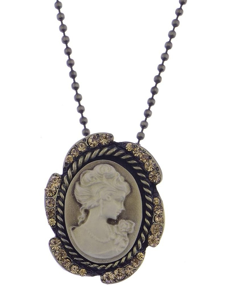 Womens Gold Silver Crystal Rhinestone Antique Vintage Cameo Lady Maiden Pendant Necklace Topaz $12.59 Necklaces