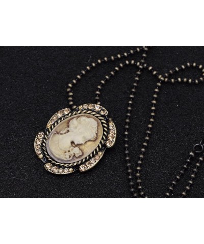 Womens Gold Silver Crystal Rhinestone Antique Vintage Cameo Lady Maiden Pendant Necklace Topaz $12.59 Necklaces