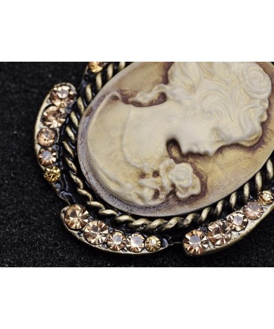 Womens Gold Silver Crystal Rhinestone Antique Vintage Cameo Lady Maiden Pendant Necklace Topaz $12.59 Necklaces