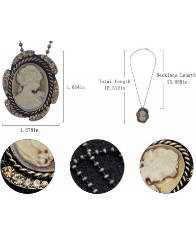 Womens Gold Silver Crystal Rhinestone Antique Vintage Cameo Lady Maiden Pendant Necklace Topaz $12.59 Necklaces