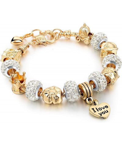 Long Way® Gold Plated Snake Chain Glass Beads I Love You Charm Beaded Bracelets for Women Yellow $9.17 Bracelets