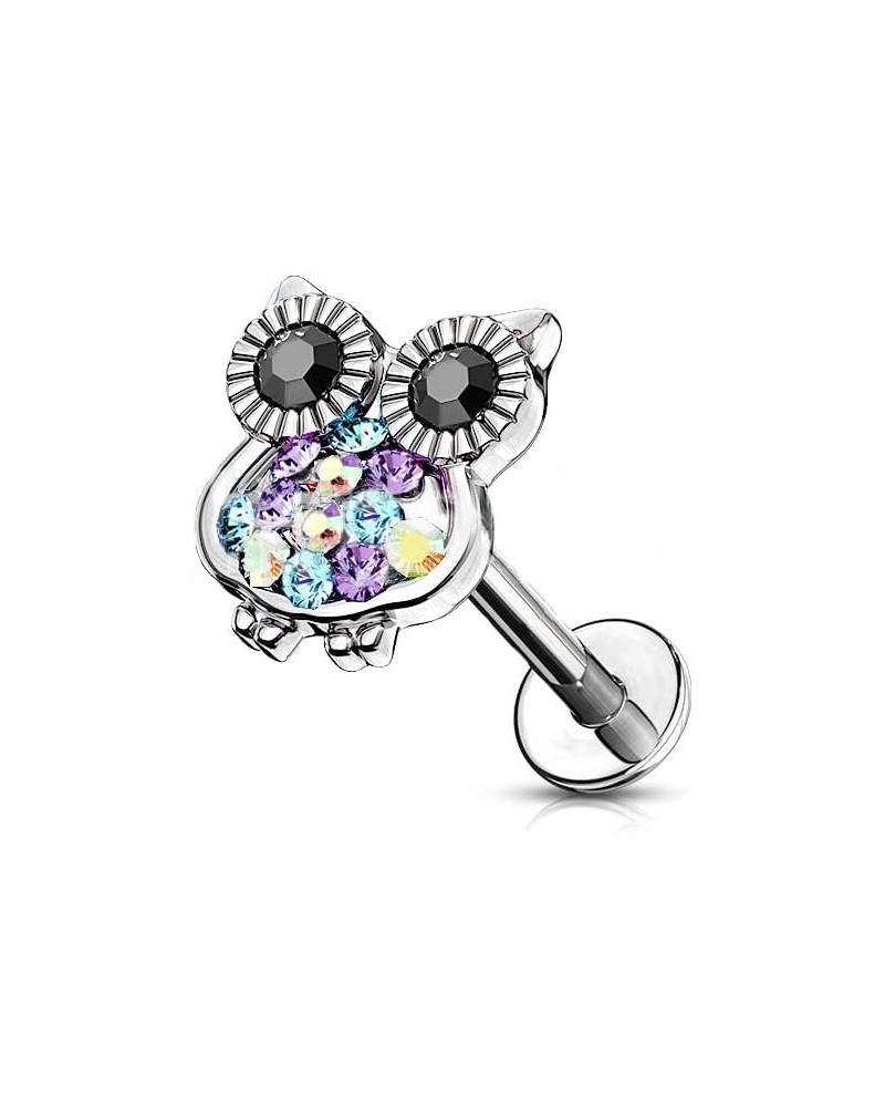 Cute Owl Labret Monroe Stud for Women Girls Men Unisex 361L Surgical Stainless Steel Cubic Zirconia Colorful Crystal Bird Ani...