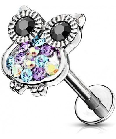 Cute Owl Labret Monroe Stud for Women Girls Men Unisex 361L Surgical Stainless Steel Cubic Zirconia Colorful Crystal Bird Ani...