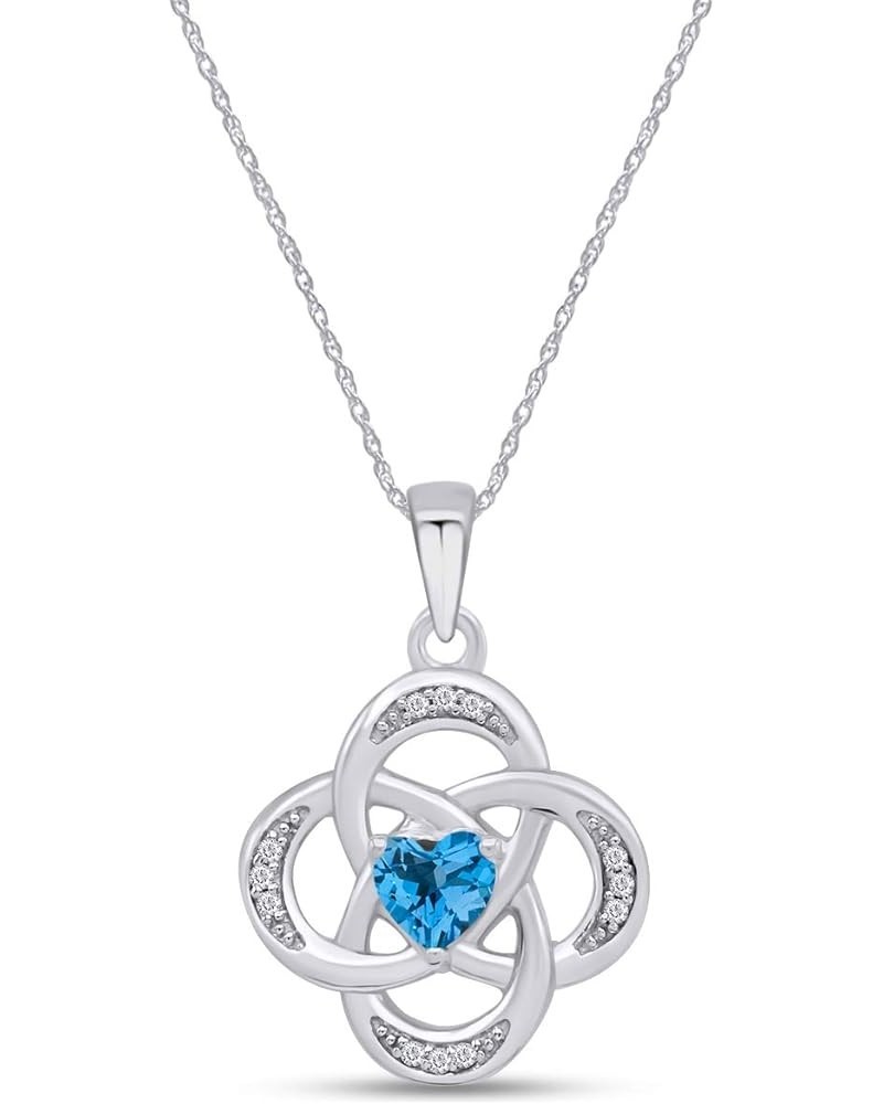 Celtic Knot Pendant Necklace in 14k White Gold Over Sterling Silver W/Chain 18 Simulated Blue Topaz $28.14 Necklaces