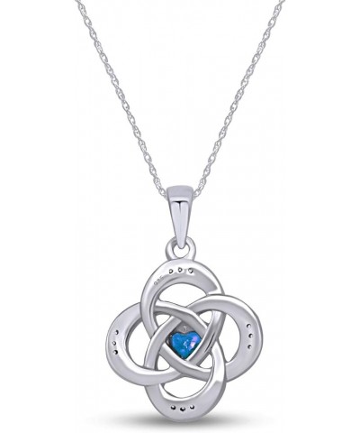 Celtic Knot Pendant Necklace in 14k White Gold Over Sterling Silver W/Chain 18 Simulated Blue Topaz $28.14 Necklaces