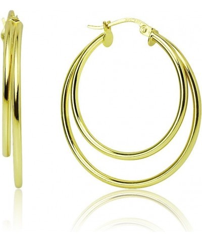 Sterling Silver High Polished Double Circle Round Click-Top Hoop Earrings Yellow Gold Flash: 30mm-1 1/5 $17.39 Earrings