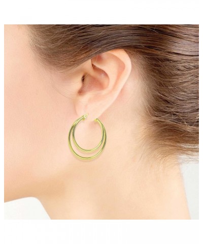 Sterling Silver High Polished Double Circle Round Click-Top Hoop Earrings Yellow Gold Flash: 30mm-1 1/5 $17.39 Earrings