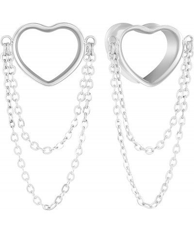 2PCS Women Dangle Earrings 6mm-25mm,(2G-1inch) Heart Double Chain Earrings Ear Tunnels hangers for stretched,Hypoallergenic B...