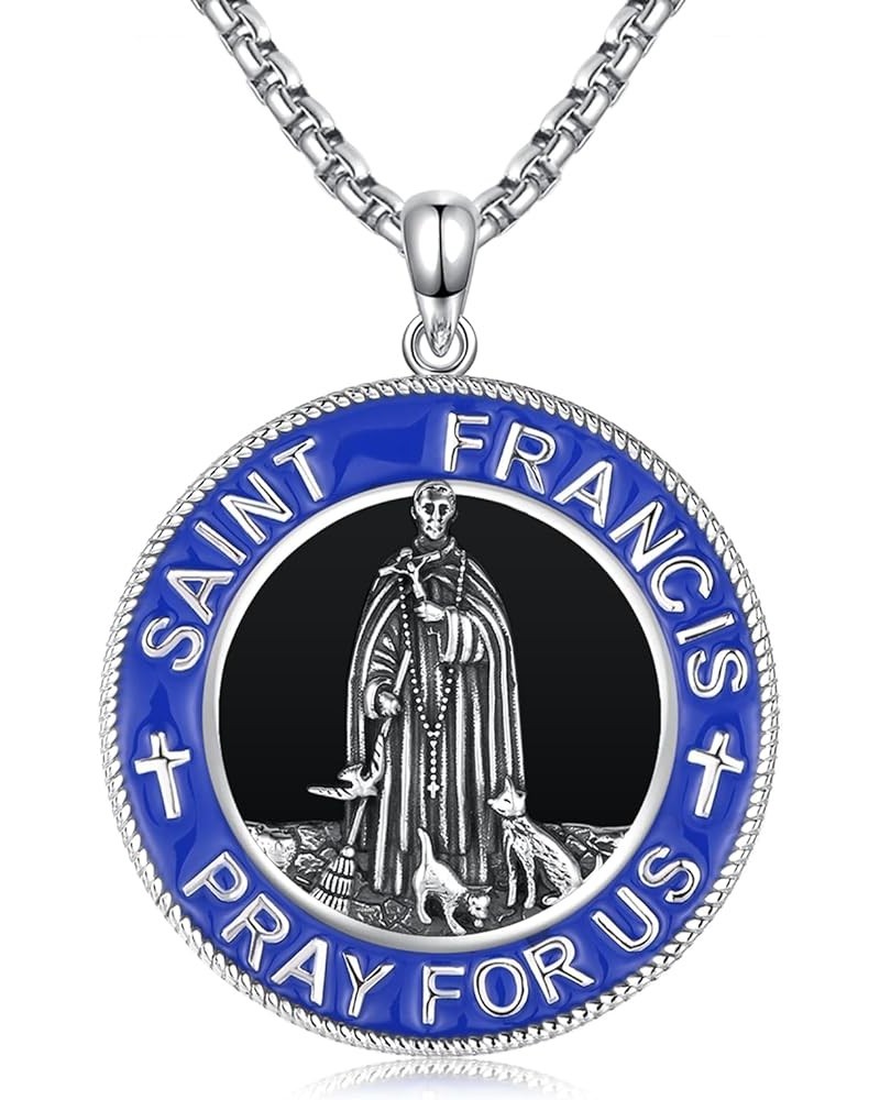 925 Sterling Silver Patron Saint Medal Necklace Protection Catholic Jewelry Gifts for Men Women K02-Saint Francis (Black Onyx...