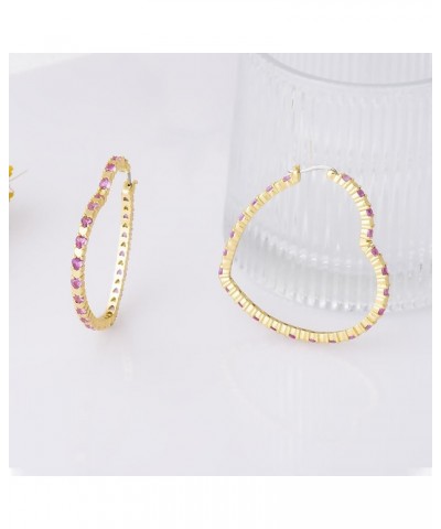 Gold Big Heart Earrings Women Colorful Cubic Zirconia Big Hoops Earrings 18K Gold Plated Heart-shaped CZ Heart Crystal Earrin...