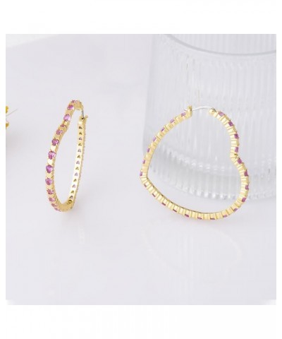 Gold Big Heart Earrings Women Colorful Cubic Zirconia Big Hoops Earrings 18K Gold Plated Heart-shaped CZ Heart Crystal Earrin...