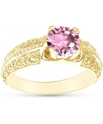 Round Shape Simulated Birthstone Engagement Ring In 14K Yellow Gold Over 925 Sterling Silver pink-tourmaline $22.14 Rings