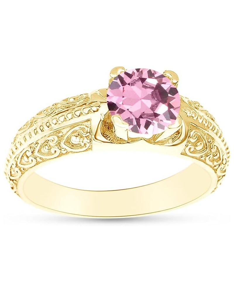 Round Shape Simulated Birthstone Engagement Ring In 14K Yellow Gold Over 925 Sterling Silver pink-tourmaline $22.14 Rings