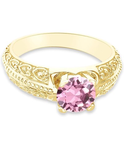 Round Shape Simulated Birthstone Engagement Ring In 14K Yellow Gold Over 925 Sterling Silver pink-tourmaline $22.14 Rings