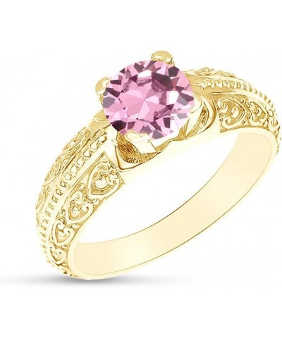 Round Shape Simulated Birthstone Engagement Ring In 14K Yellow Gold Over 925 Sterling Silver pink-tourmaline $22.14 Rings