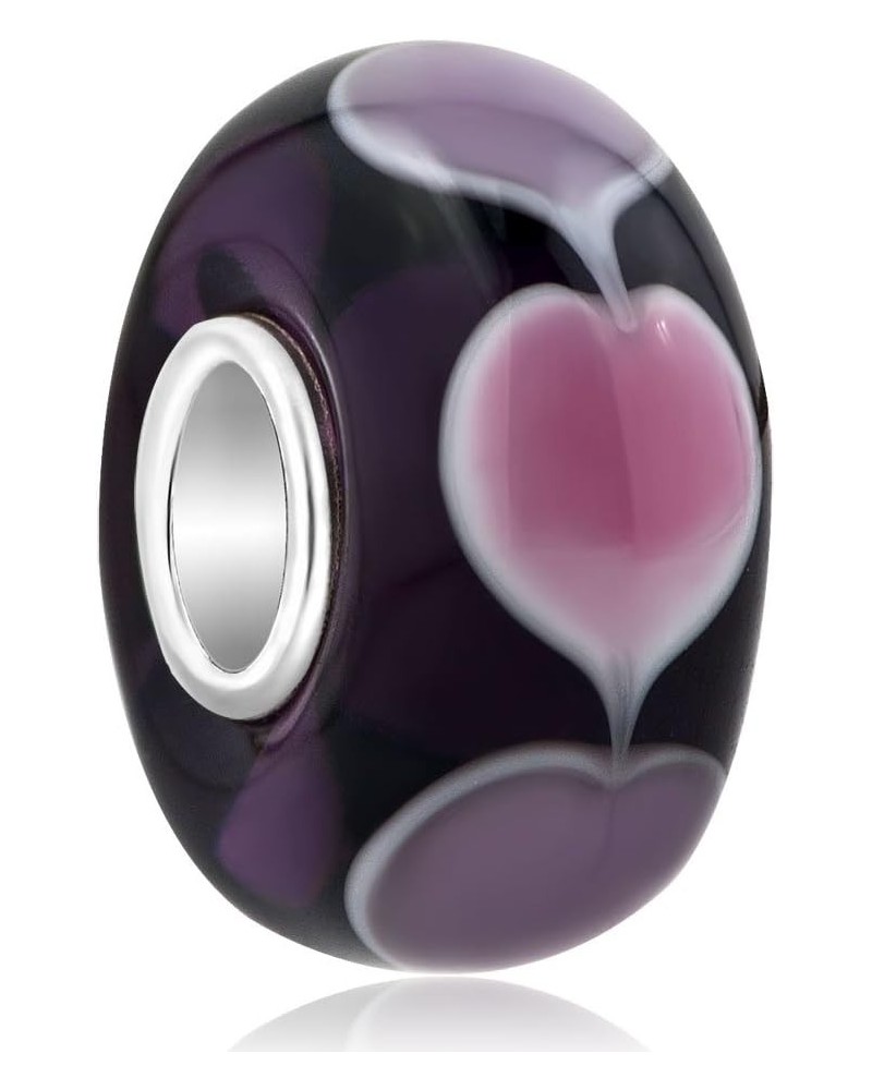 925 Sterling Silver Heart Glass Charms Bead For Bracelets PURPLE $7.41 Bracelets