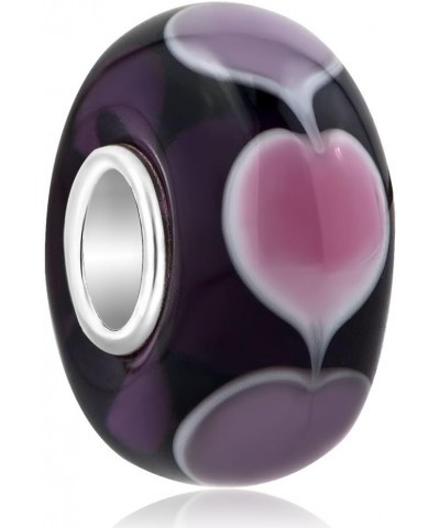 925 Sterling Silver Heart Glass Charms Bead For Bracelets PURPLE $7.41 Bracelets