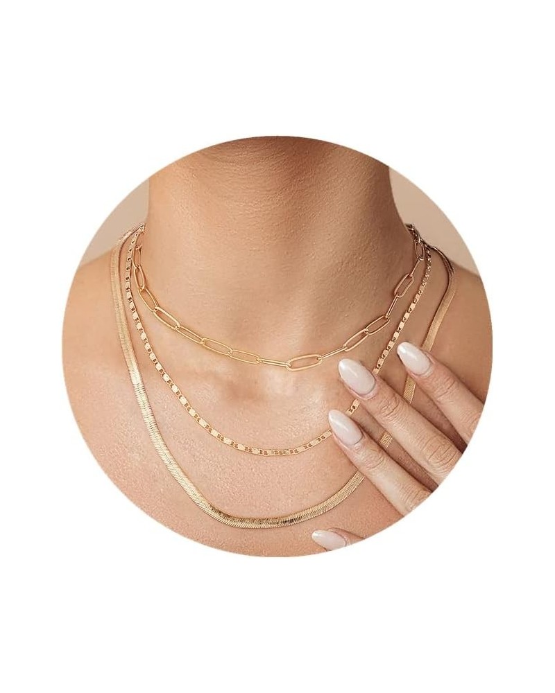 Layered Chain Necklaces for Women, 14K Gold Plated Dainty Layered Choker Necklace Paperclip Cuban Herringbone Figaro Rope Box...