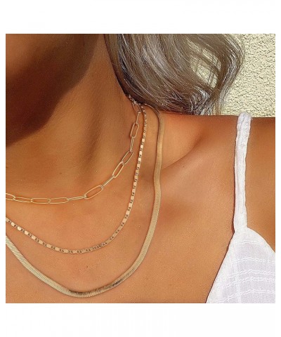 Layered Chain Necklaces for Women, 14K Gold Plated Dainty Layered Choker Necklace Paperclip Cuban Herringbone Figaro Rope Box...