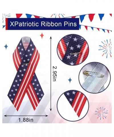 100pcs Memorial Day Ribbon Pins Red White Blue Stripe Ribbon Pin for Men Women, Patriotic American Awareness Ribbons Pins Fab...