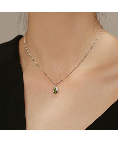 14K Gold Plated Green Crystal Women's Pendant Necklace Olivine Natural Gemstone Handmade Design Pistachio Pendant Necklace si...