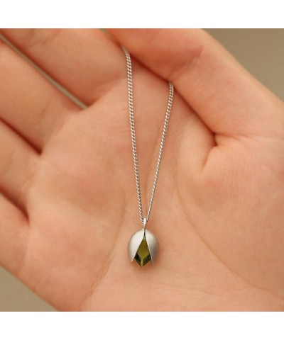 14K Gold Plated Green Crystal Women's Pendant Necklace Olivine Natural Gemstone Handmade Design Pistachio Pendant Necklace si...